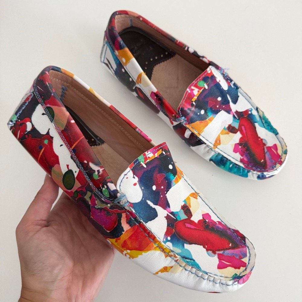 Robert Graham Driving Loafers Mens 8 Colorful Paint Splatter Leather Art Abstact